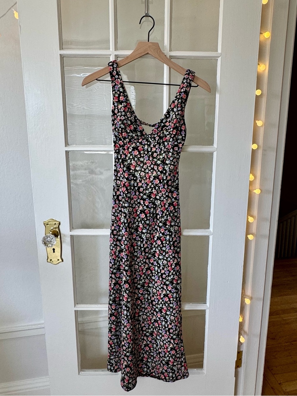 Backless Black Floral Midi Dress